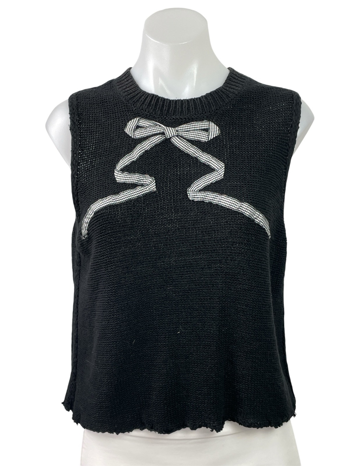 Daily Ritual Women's Black Ribbon Sleeveless Crew Neck Knit Tank Sweater Top M